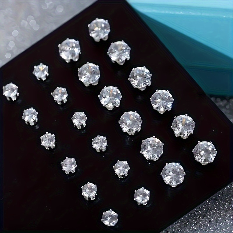 48pcs Rhinestone Stud Earrings Set Round Square Shapes Stainless S